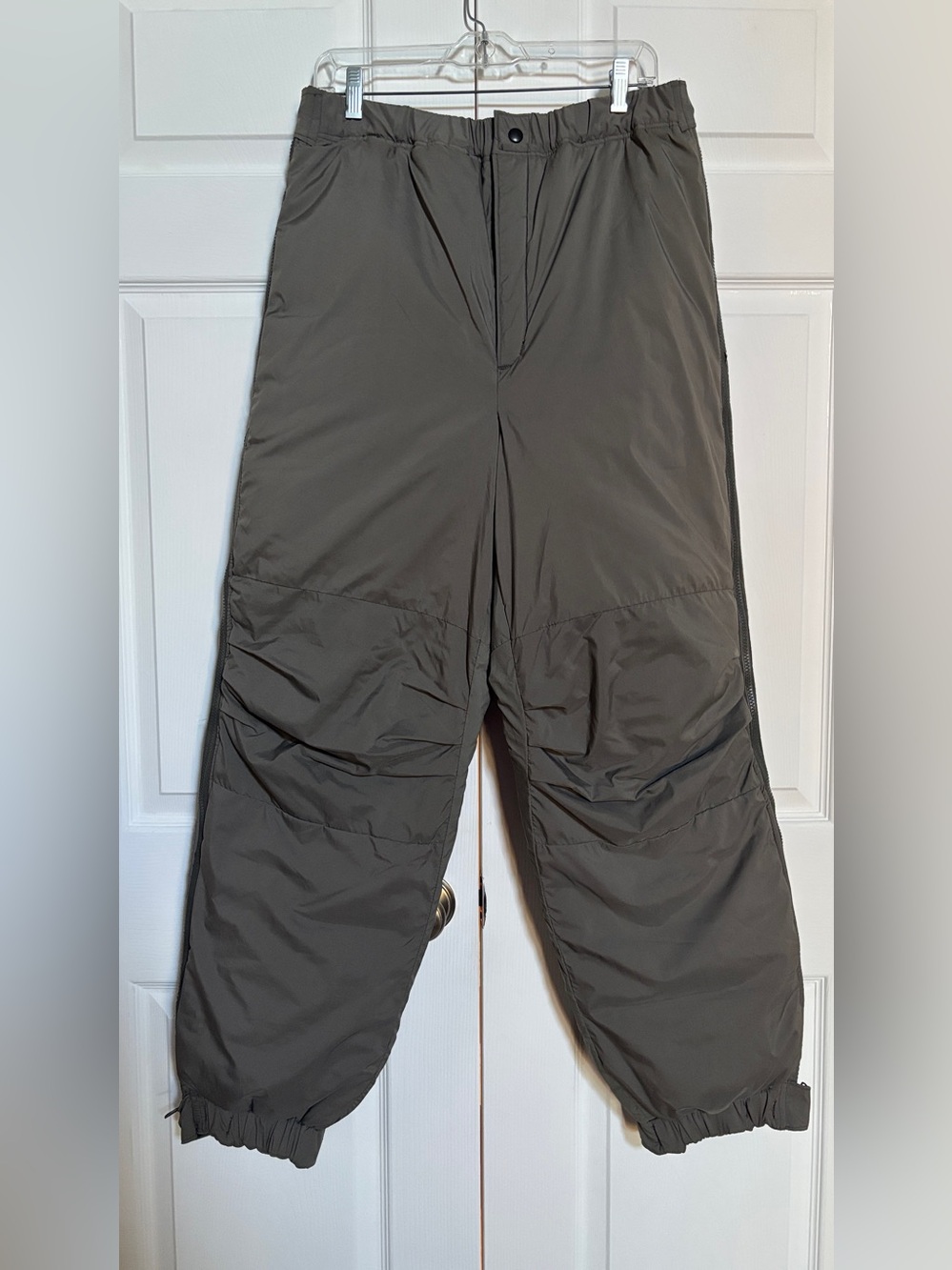 Men’s L Olive Full Side Zip Insulated Snow Ski Pants Adjustable Hem
